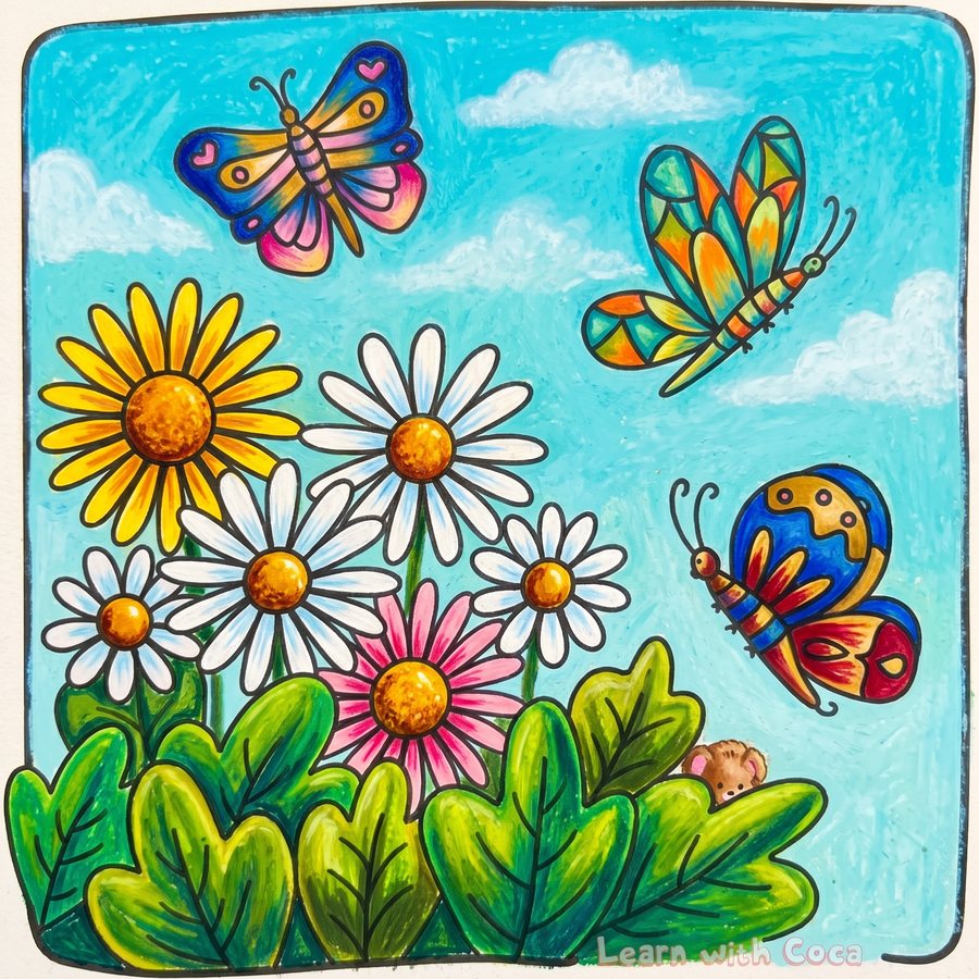 A page from my butterfly book, coloured in by a friend